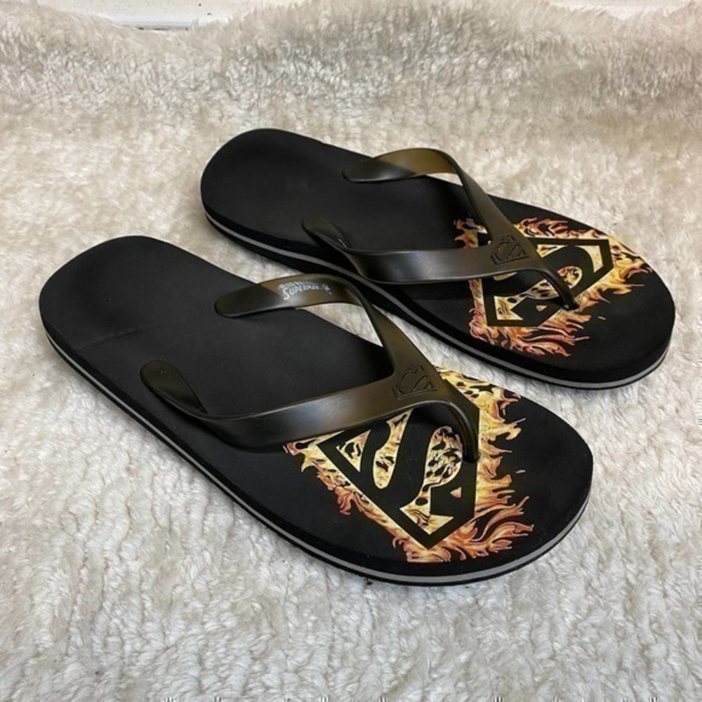 DC Comics Superman Black Logo Flip Flop Sandals Size 9